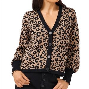 NWT Vince Camuto Cheetah Leopard V-Neck Sweater Cardigan Top XS